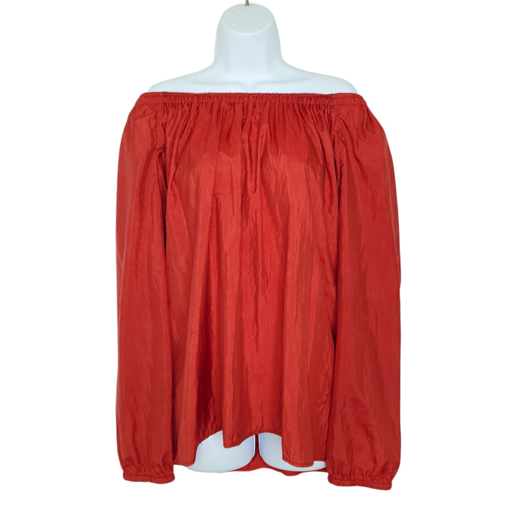 Forte Forte Off The Shoulder Top I (S) Red Taffeta Long Puff Sleeve Silk Blend